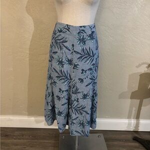 JM Collection Blue Floral Linen A-Line Midi Skirt Sz 16